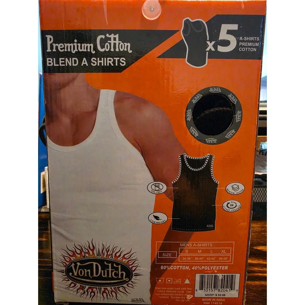 Von Dutch Mens 5 Pack Black A-Shirts Premium Cotton Tank Tops Small New